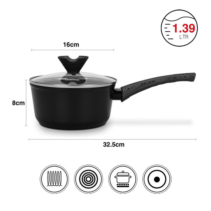 Fissman Sauce Pan Angela 16x8cm/1.39 Ltr With Glass Lid (Aluminium With Non-Stick Coating)