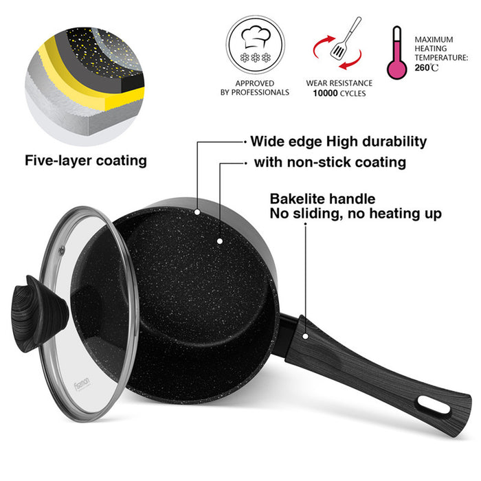 Fissman Sauce Pan Angela 16x8cm/1.39 Ltr With Glass Lid (Aluminium With Non-Stick Coating)