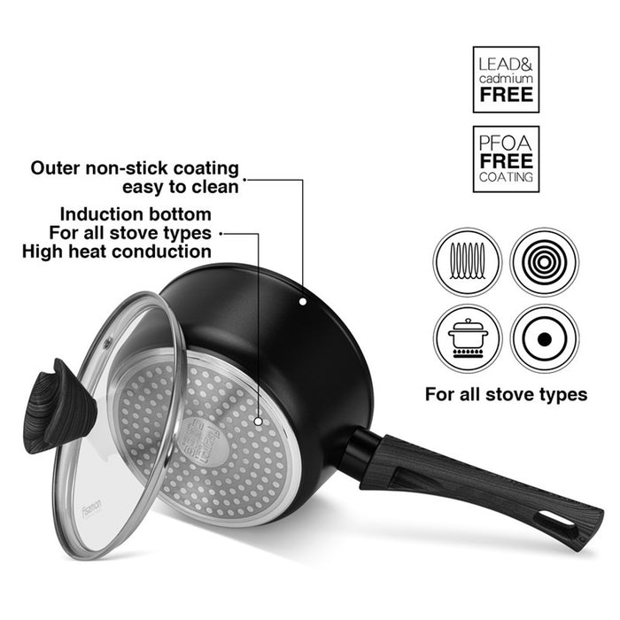 Fissman Sauce Pan Angela 16x8cm/1.39 Ltr With Glass Lid (Aluminium With Non-Stick Coating)