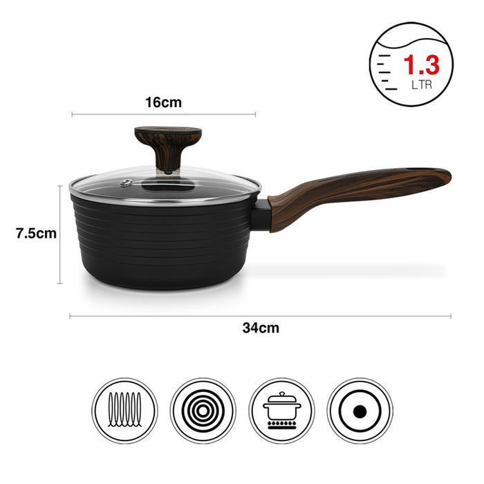 Fissman Sauce Pan Cuisine 16x7.5cm/1.3 Ltr With Glass Lid (Aluminium With Non-Stick Coating)