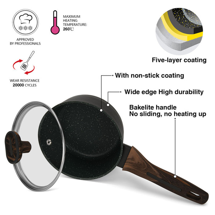 Fissman Sauce Pan Cuisine 16x7.5cm/1.3 Ltr With Glass Lid (Aluminium With Non-Stick Coating)