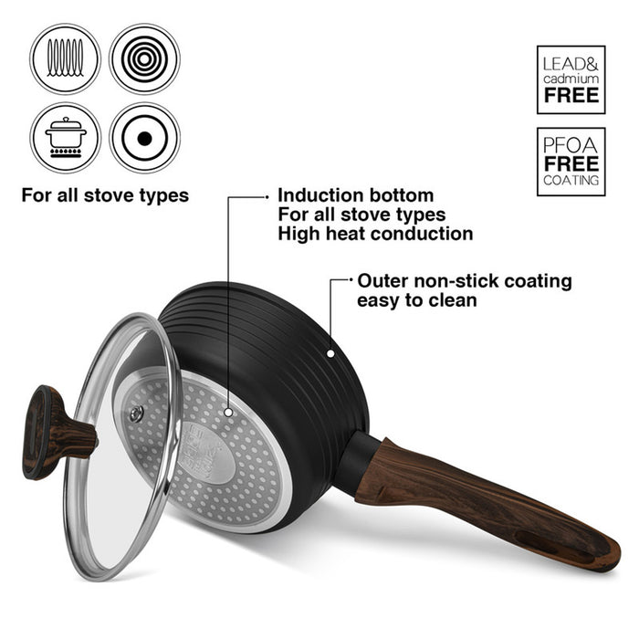 Fissman Sauce Pan Cuisine 16x7.5cm/1.3 Ltr With Glass Lid (Aluminium With Non-Stick Coating)