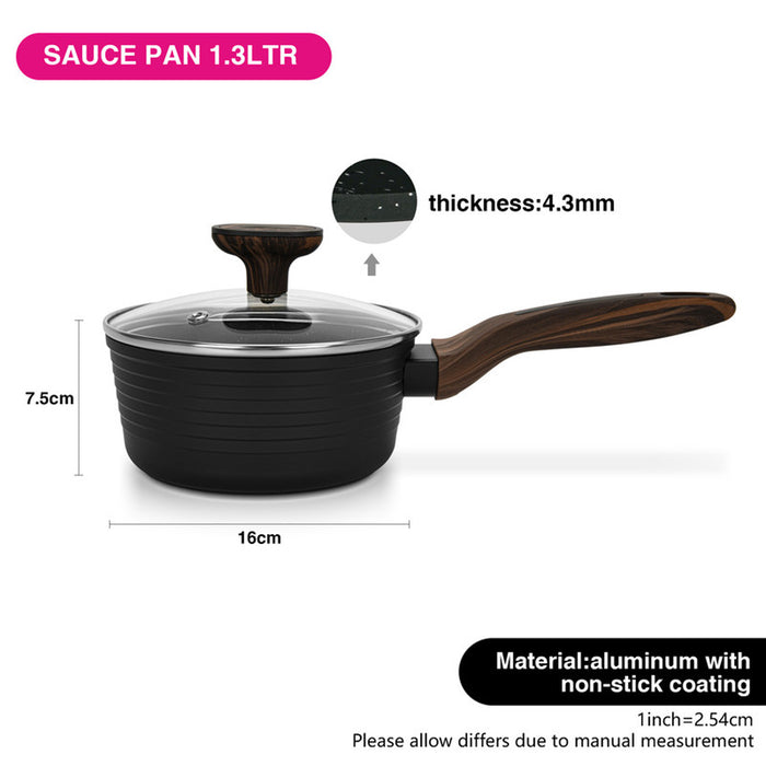Fissman Sauce Pan Cuisine 16x7.5cm/1.3 Ltr With Glass Lid (Aluminium With Non-Stick Coating)