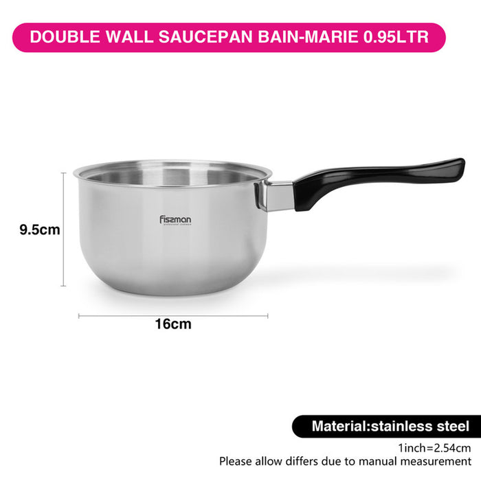Fissman Saucepan 16cm/0.95LTR Double Wall Bain-Marie Without Lid Stainless Steel