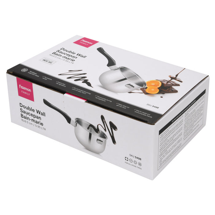 Fissman Saucepan 16cm/0.95LTR Double Wall Bain-Marie Without Lid Stainless Steel