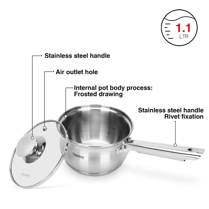 Fissman Saucepan Felina 14cm/1.1LTR With Lid Stainless Steel
