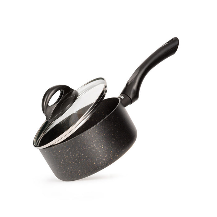 Fissman Saucepan with Glass Lid 1.5L, TouchStone Non-Stick Coating Aluminum Saucepan 16cm Forde Series