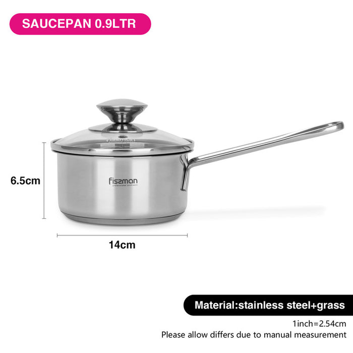 Fissman Saucepan With Lid Silver 14cm/0.9ltr Bambino Series Stainless Steel