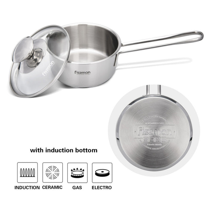 Fissman Saucepan With Lid Silver 14cm/0.9ltr Bambino Series Stainless Steel