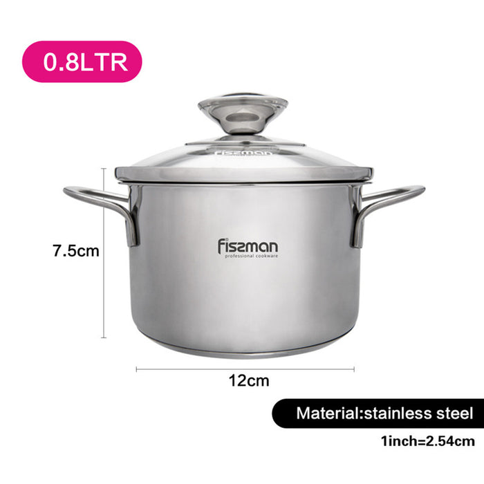 Fissman Saucepot with Glass Lid Silver 12cm/0.8LTR Bambino Series Stainless Steel