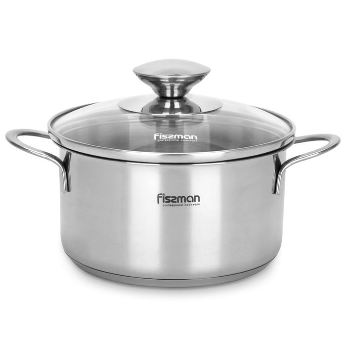 Fissman Saucepot with Glass Lid Silver 14xcm/ 0.9L Bambino Series Stainless Steel