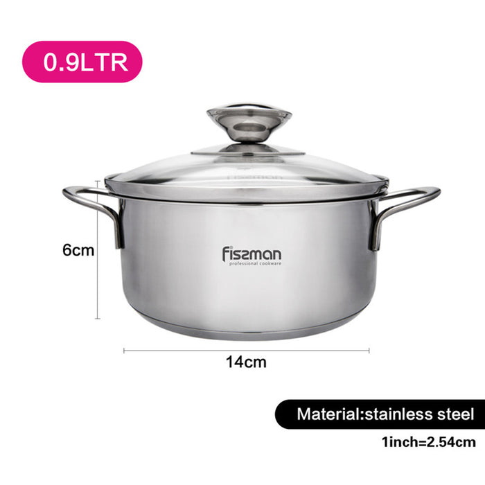 Fissman Saucepot with Glass Lid Silver 14xcm/ 0.9L Bambino Series Stainless Steel