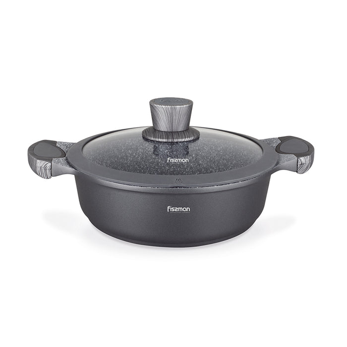 Fissman Shallow Casserole Black/Grey 28cm/4.1LTR Aluminum With Induction Bottom And Non Stick Coating Prestige Series