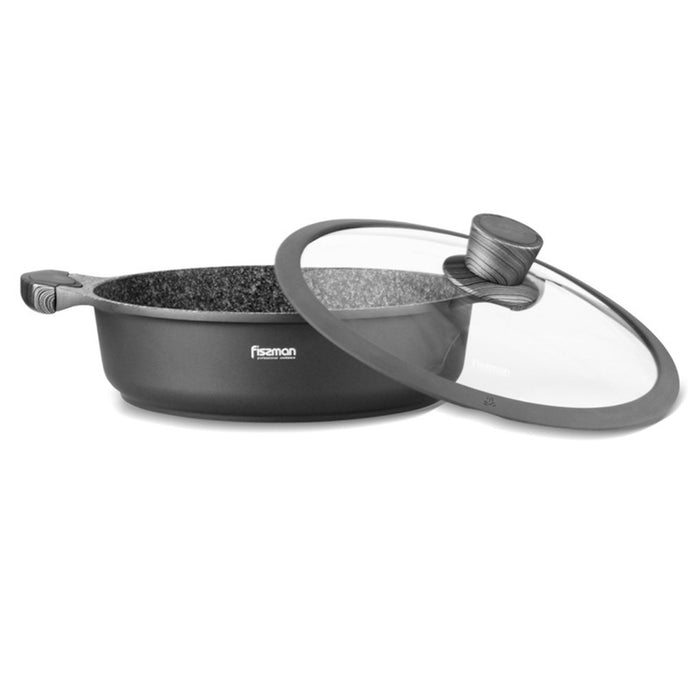 Fissman Shallow Casserole Black/Grey 28cm/4.1LTR Aluminum With Induction Bottom And Non Stick Coating Prestige Series