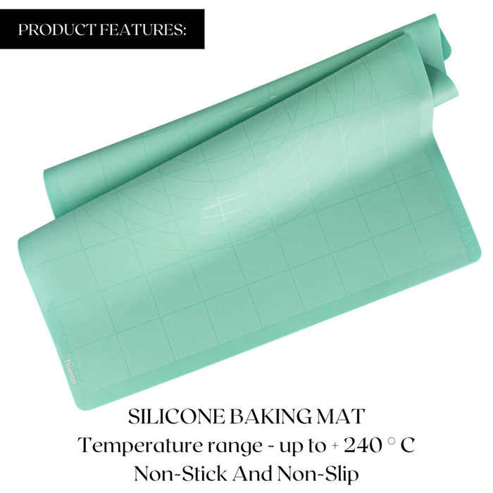 Fissman Silicone Mint Green Baking/Kneading Mat, For Bake, Bread Dough, Pie Crust Mat, with Durable And Strong Material (Mint)