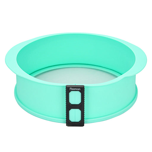 Springform Baking Pan Silicone Cheese Cake Molder Leak-Proof with Removable Ring & Glass Bottom 25cm Green Fissman