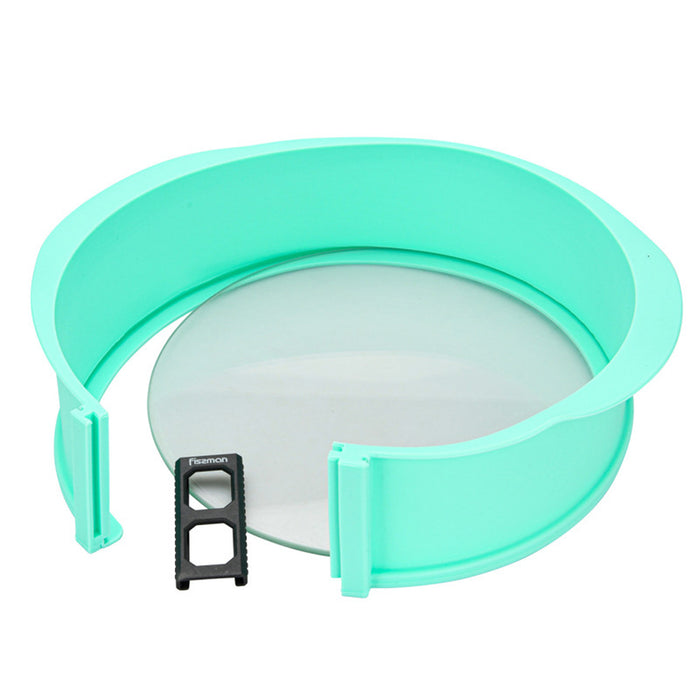 Fissman Springform Baking Pan Silicone Cheese Cake Molder Leak-Proof with Removable Ring & Glass Bottom 25cm Green