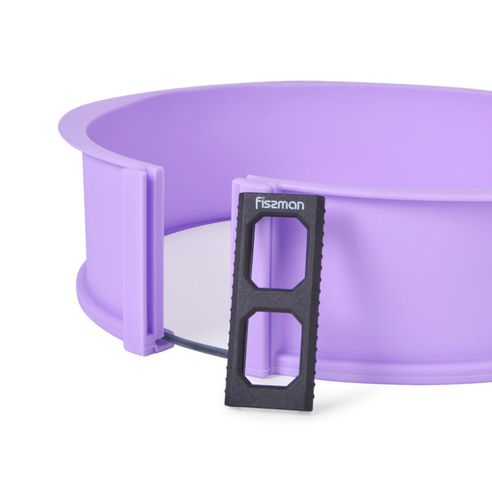Fissman Springform Baking Pan Silicone Cheese Cake Molder Leak-Proof with Removable Ring & Glass Bottom 25cm Purple