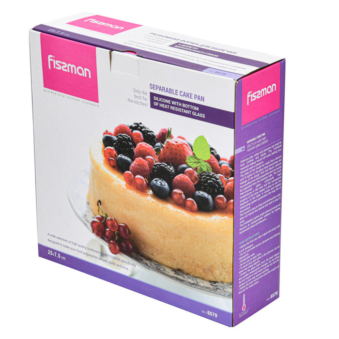Fissman Springform Baking Pan Silicone Cheese Cake Molder Leak-Proof with Removable Ring & Glass Bottom 25cm Purple