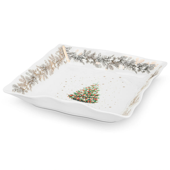 Square Dinner Plate 22x22cm, Christmas-Themed Design Square Serving Dish | Anti-Slip Bottom Porcelain Square Dinner Plate | Holiday Dinnerware | Festive Decorative Plate