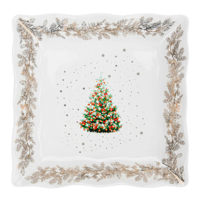 Square Dinner Plate 22x22cm, Christmas-Themed Design Square Serving Dish | Anti-Slip Bottom Porcelain Square Dinner Plate | Holiday Dinnerware | Festive Decorative Plate