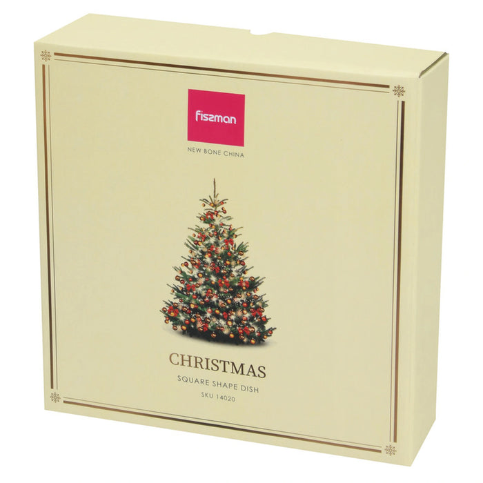 Square Dinner Plate 22x22cm, Christmas-Themed Design Square Serving Dish | Anti-Slip Bottom Porcelain Square Dinner Plate | Holiday Dinnerware | Festive Decorative Plate