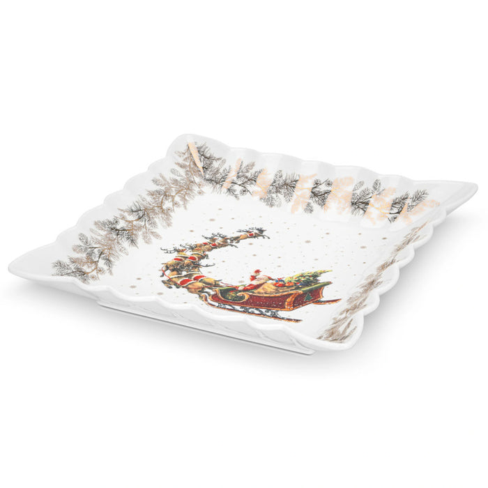 Fissman Square Shape Serving Dish 22.5cm, Porcelain Christmas Printed Design Serving Dish, Elegant Design, on Christmas Season