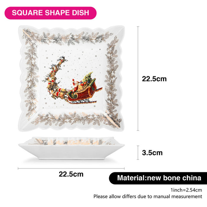 Fissman Square Shape Serving Dish 22.5cm, Porcelain Christmas Printed Design Serving Dish, Elegant Design, on Christmas Season