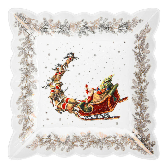 Fissman Square Shape Serving Dish 22.5cm, Porcelain Christmas Printed Design Serving Dish, Elegant Design, on Christmas Season