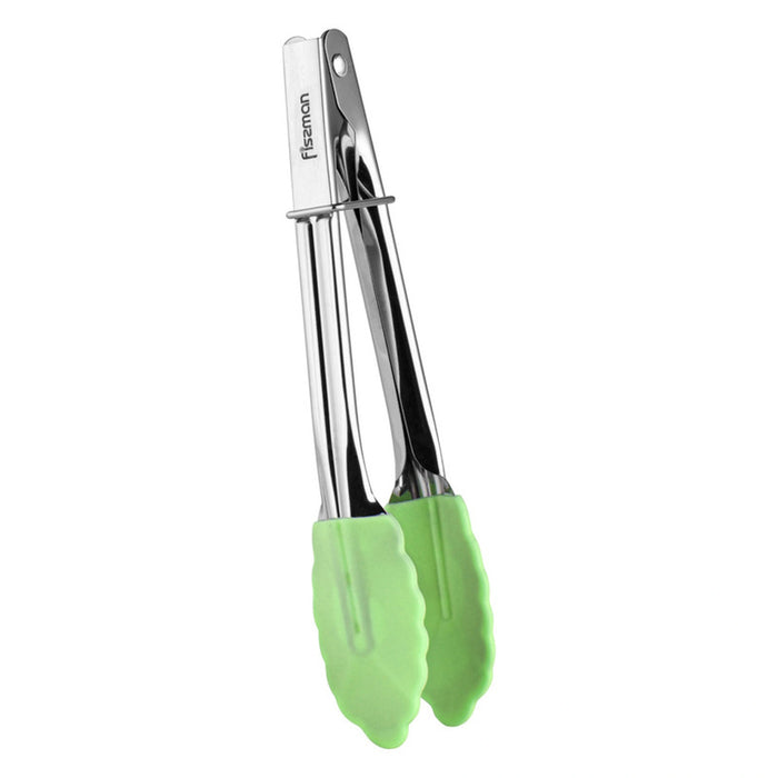 Fissman Stainless Steel Locking Cooking Tongs, Small Clams with Silicone Tips, Non-Slip Food Tong for Cooking, Heavy Duty, Non-Stick (Mint)