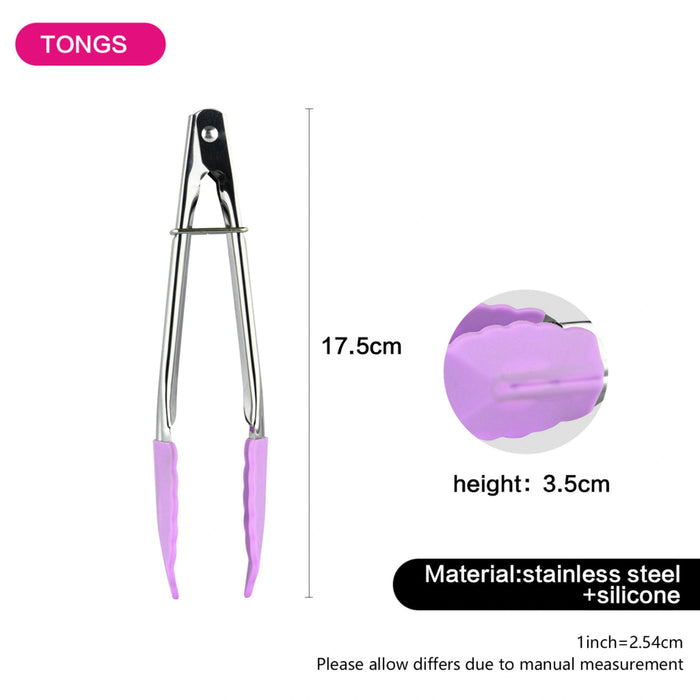 Stainless Steel Locking Cooking Tongs, Small Clams with Silicone Tips, Non-Slip Food Tong for Cooking, Heavy Duty, Non-Stick (Purple) Fissman