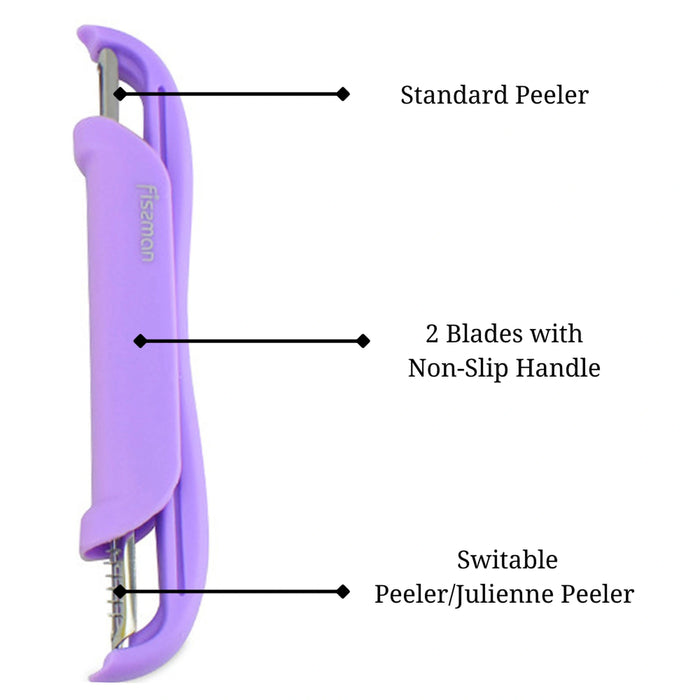 Fissman Stainless Steel P-peeler with 2 Blades, Peelers for Kitchen,Fruit Peeler Apple Peeler, Potato Peeler, Carrot Peeler, Cucumber Peeler and other Vegetable Peeler (Purple)