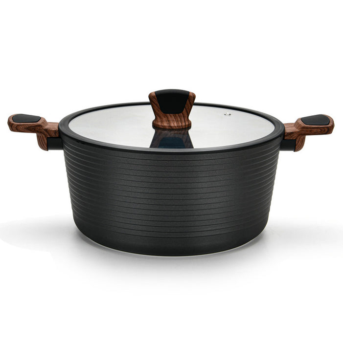 Fissman Stock Pot With Glass Lid Black 28cm Diamond Series Series Aluminum With Induction Bottom