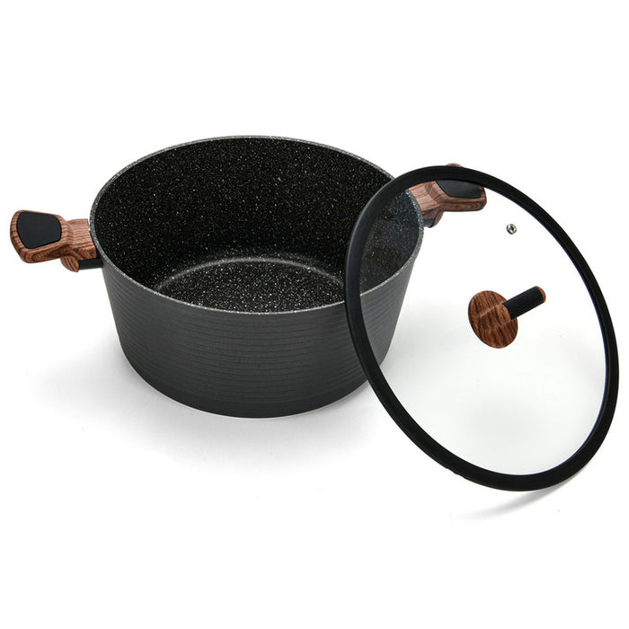 Fissman Stock Pot With Glass Lid Black 28cm Diamond Series Series Aluminum With Induction Bottom