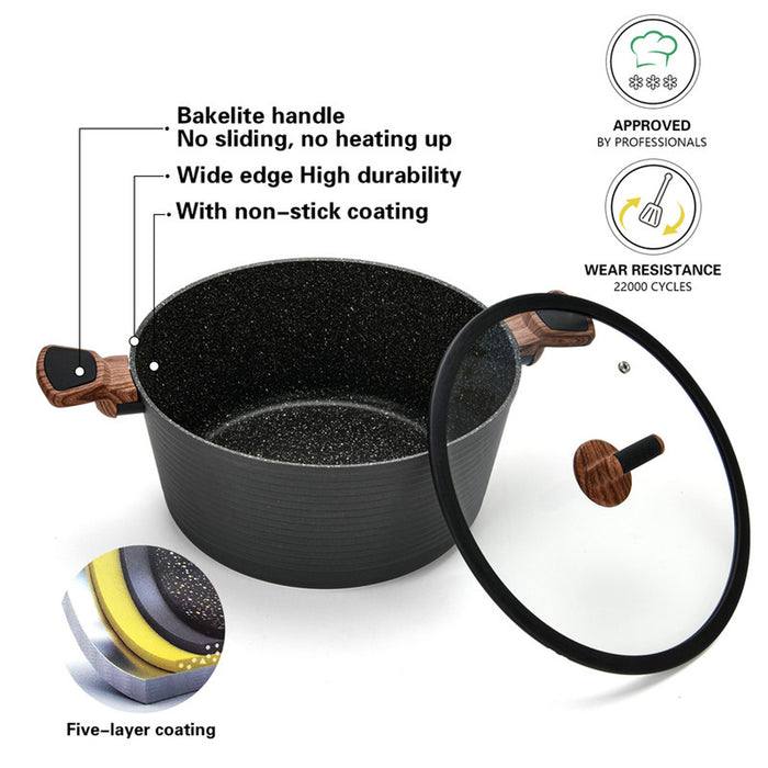 Fissman Stock Pot With Glass Lid Black 28cm Diamond Series Series Aluminum With Induction Bottom