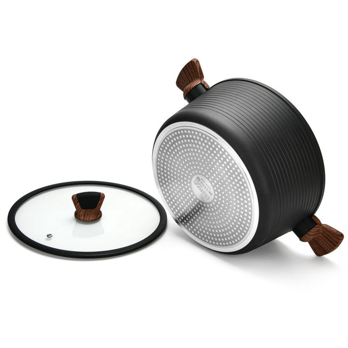 Fissman Stock Pot With Glass Lid Black 28cm Diamond Series Series Aluminum With Induction Bottom