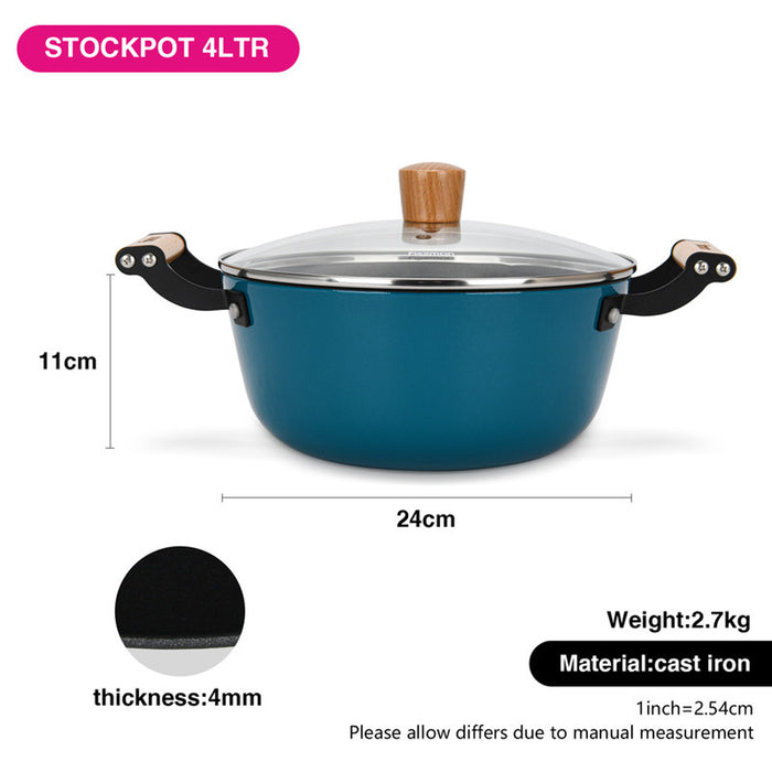 Fissman Stockpot 24cm/4LTR Seagreen Series Series With Glass Lid Enamelled Lightweight Cast Iron With Non-Stick Coating
