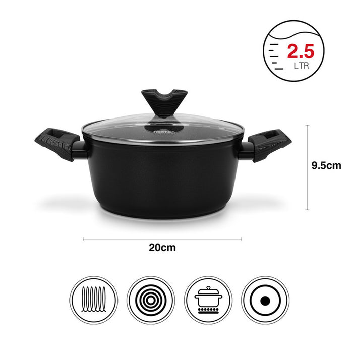 Fissman Stockpot Angela 20x9.5cm/2.5 Ltr With Glass Lid (Aluminium With Non-Stick Coating)