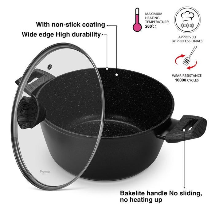 Fissman Stockpot Angela 20x9.5cm/2.5 Ltr With Glass Lid (Aluminium With Non-Stick Coating)