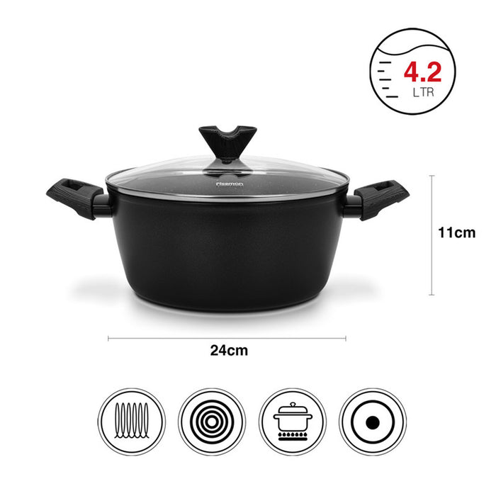 Fissman Stockpot Angela 24x11cm/4.2 Ltr With Glass Lid (Aluminium With Non-Stick Coating)