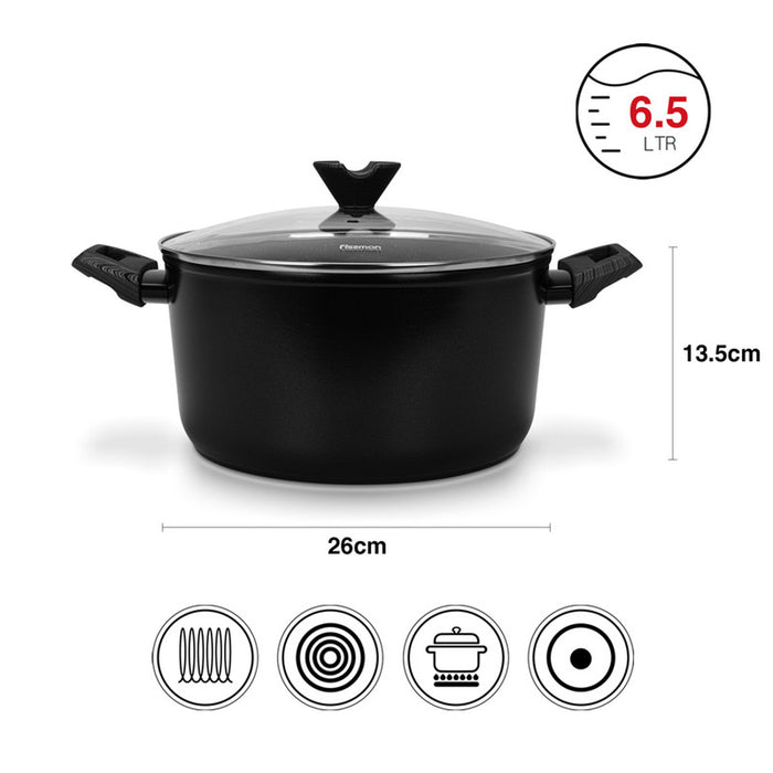 Fissman Stockpot Angela 26x13.5cm/6.5 Ltr With Glass Lid (Aluminium With Non-Stick Coating)