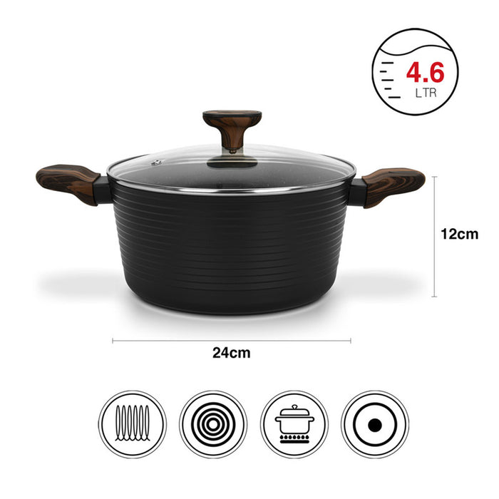 Fissman Stockpot Cuisine 24x12cm/4.6 Ltr With Glass Lid (Aluminium With Non-Stick Coating)
