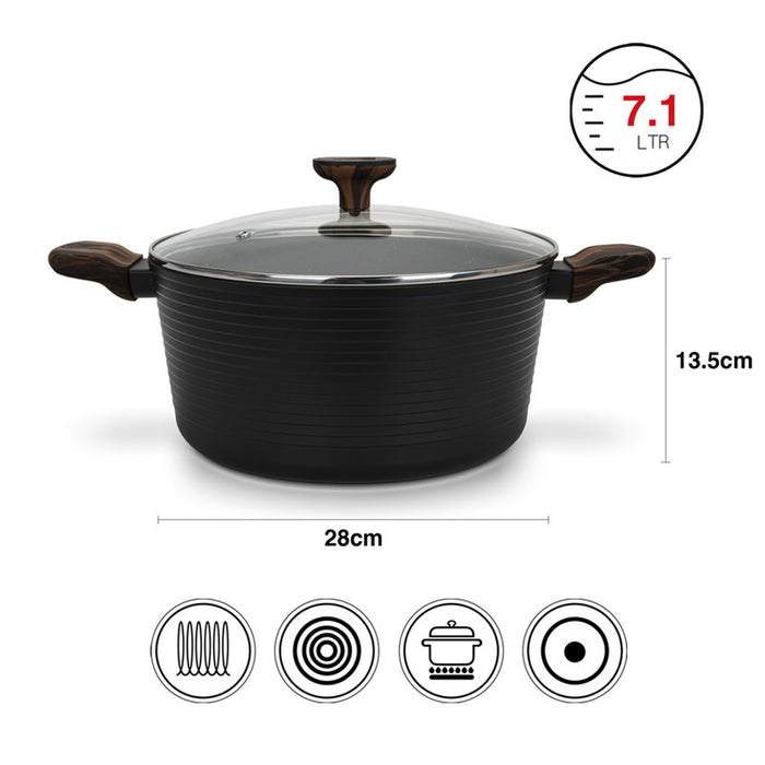 Fissman Stockpot Cuisine 28x13.5cm/7.1 Ltr With Glass Lid (Aluminium With Non-Stick Coating)