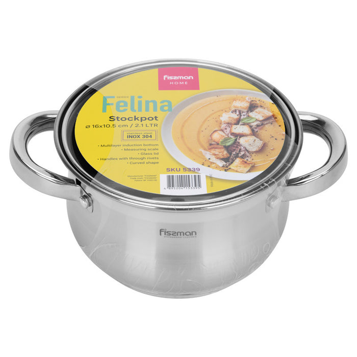 Fissman Stockpot Felina 18cm/2.9LTR With Glass Lid Stainless Steel