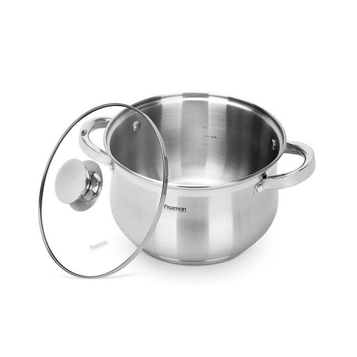 Fissman Stockpot Felina 20cm/3.9LTR With Glass Lid Stainless Steel