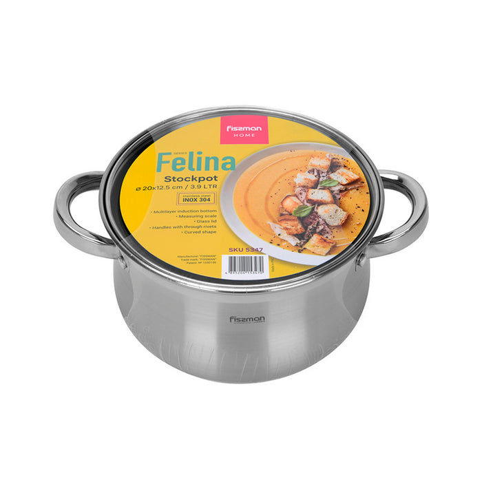 Fissman Stockpot Felina 20cm/3.9LTR With Glass Lid Stainless Steel
