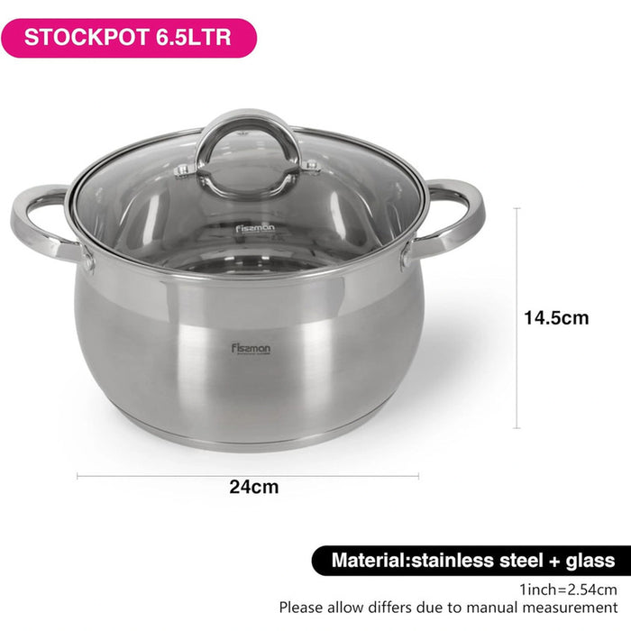 Fissman Stockpot Felina 24cm/6.5LTR With Glass Lid Stainless Steel