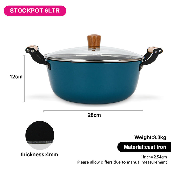 Fissman Stockpot Seagreen 28cm/6LTR Series With Glass Lid Enamelled Lightweight Cast Iron With Non-Stick Coating