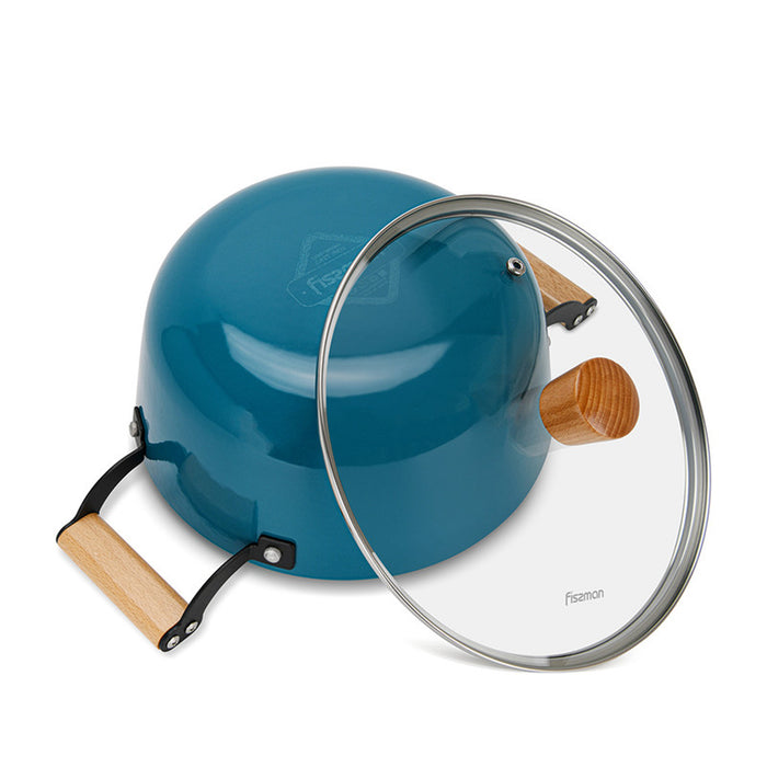 Fissman Stockpot Seagreen 28cm/6LTR Series With Glass Lid Enamelled Lightweight Cast Iron With Non-Stick Coating