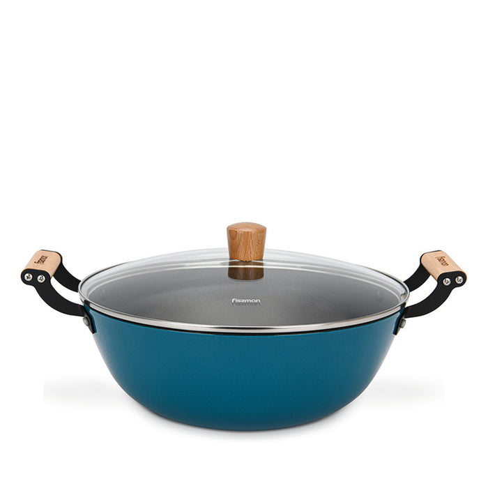 Fissman Stockpot Seagreen Series Series  With Glass Lid Enamelled Lightweight Cast Iron With Non-Stick Coating 32x125cm/8LTR
